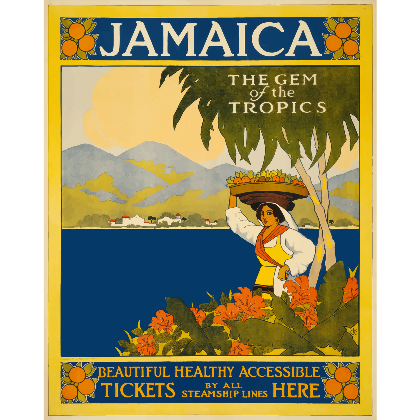 Jamaica The Gem Of The Tropics Vintage Travel Poster 1910