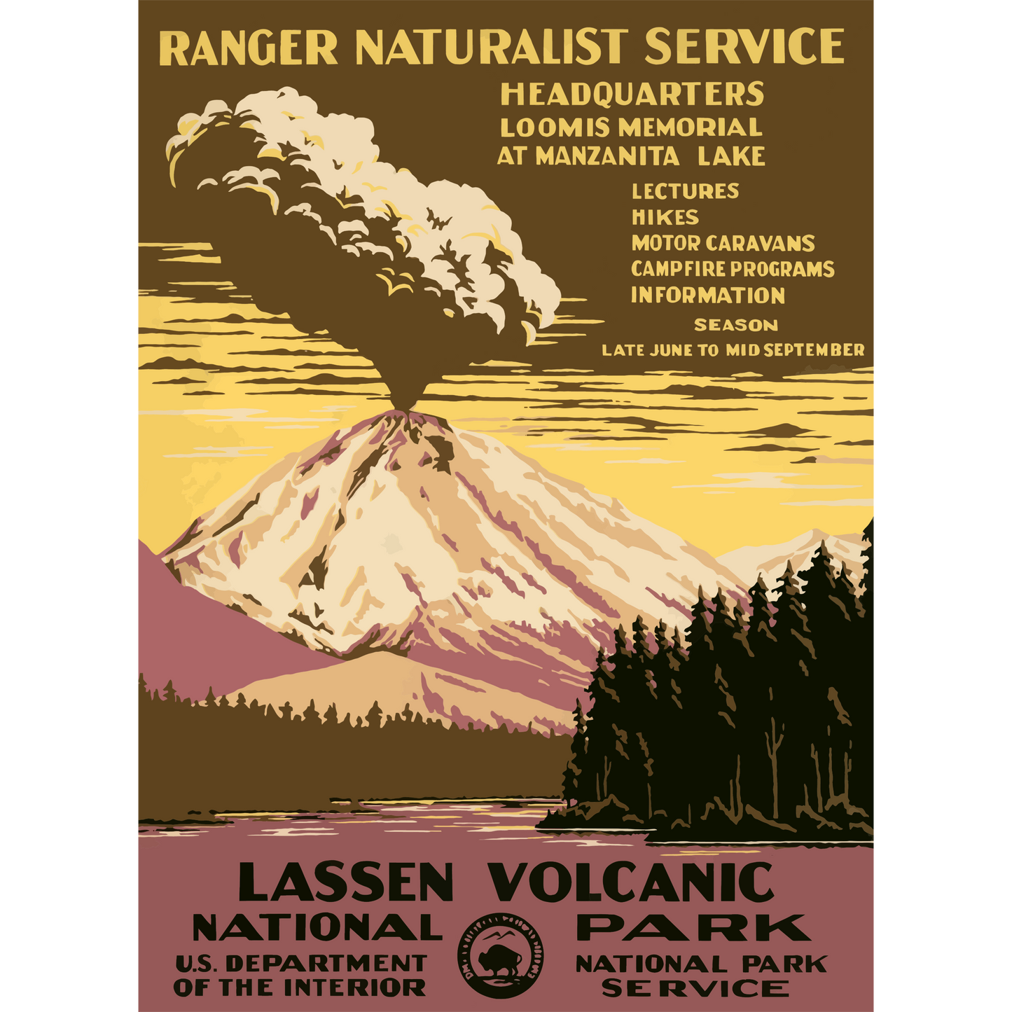 Vintage Travel Poster Lassen Volcanic National Park