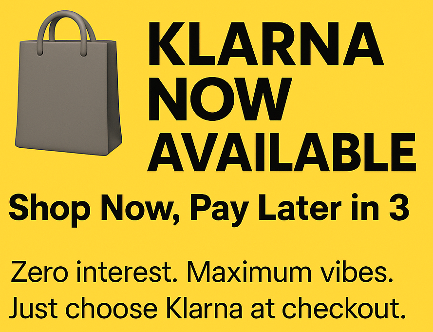 Promotional graphic for Klarna with a shopping bag icon on a yellow background
