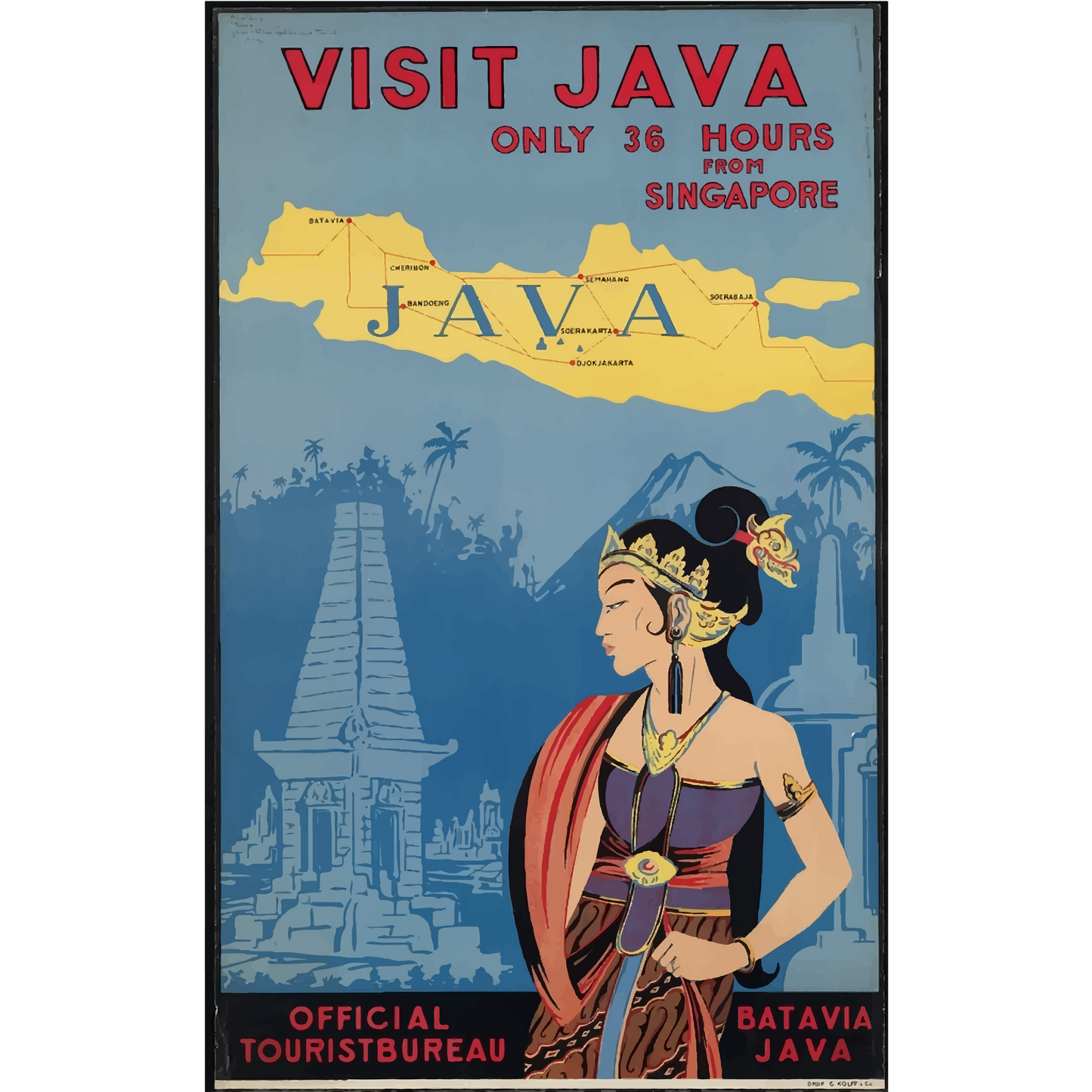 Vintage Travel Poster Java In Indonesia