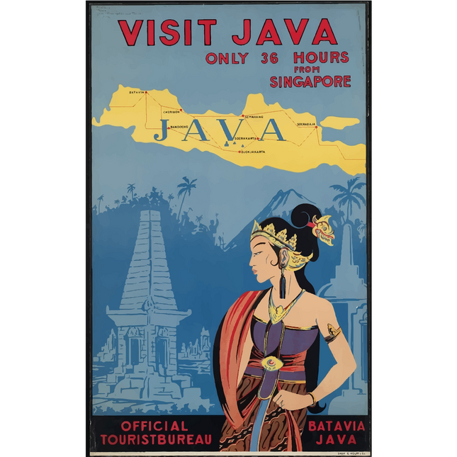 Vintage Travel Poster Java In Indonesia