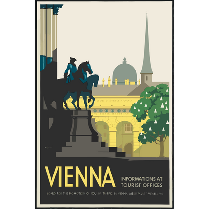 Vintage-style poster of Vienna with a statue and cityscape